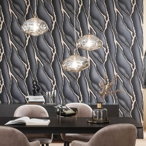 Elle Decoration Patterned Stone Wallpaper in Black