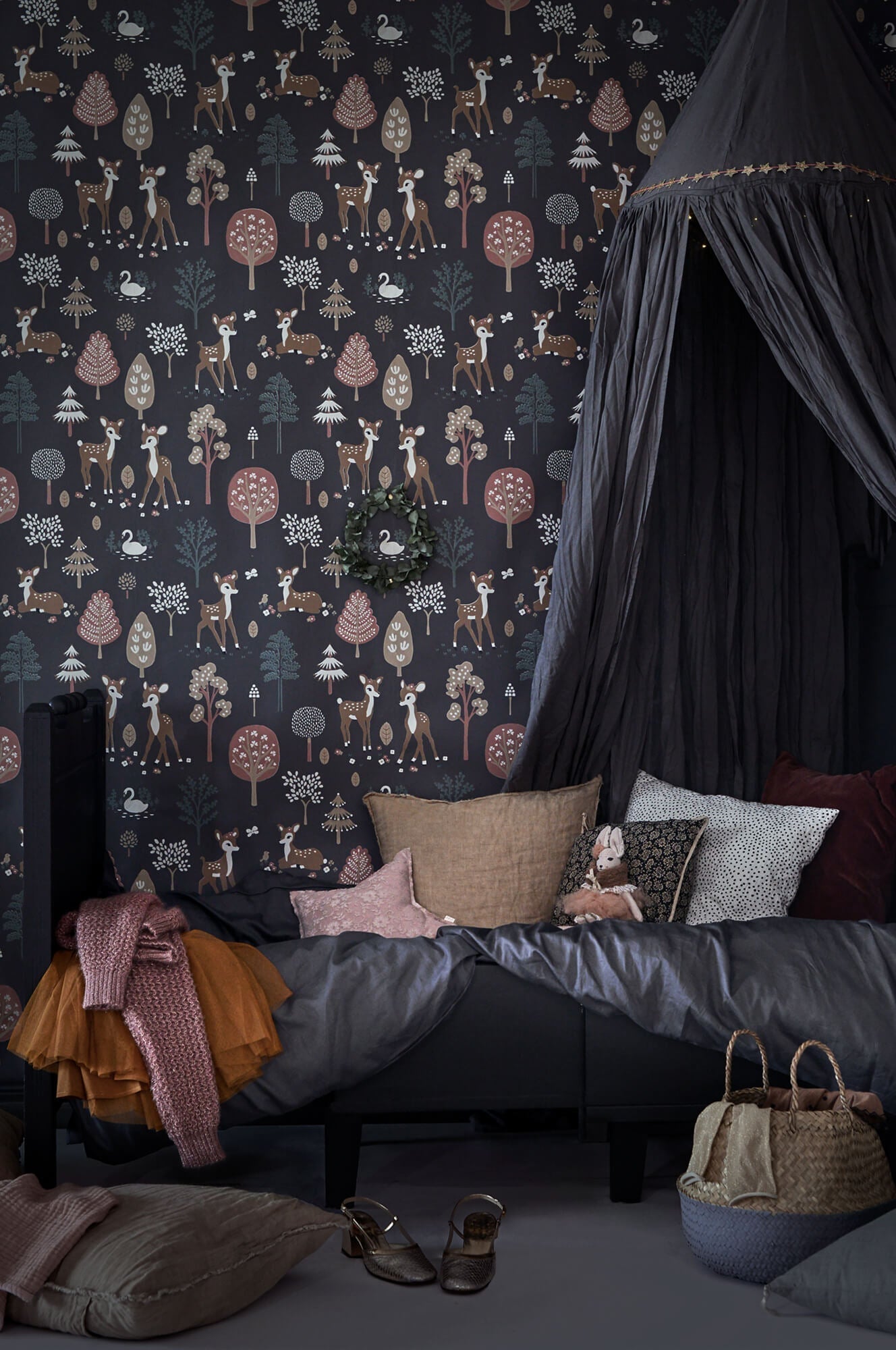 Golden Woods Deep Grey Wallpaper by Majvillan