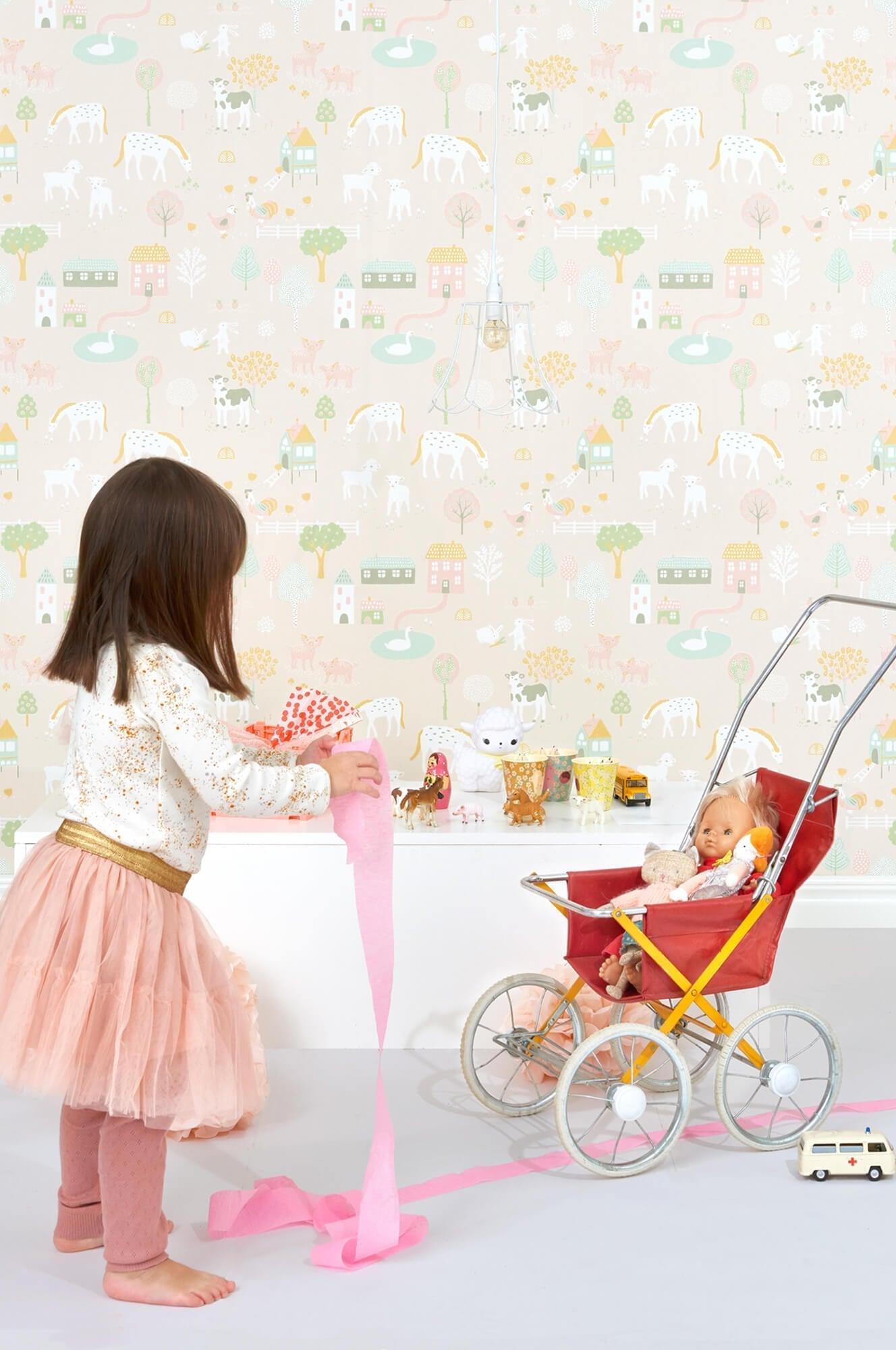 My Farm Soft Pink Wallpaper by Majvillan