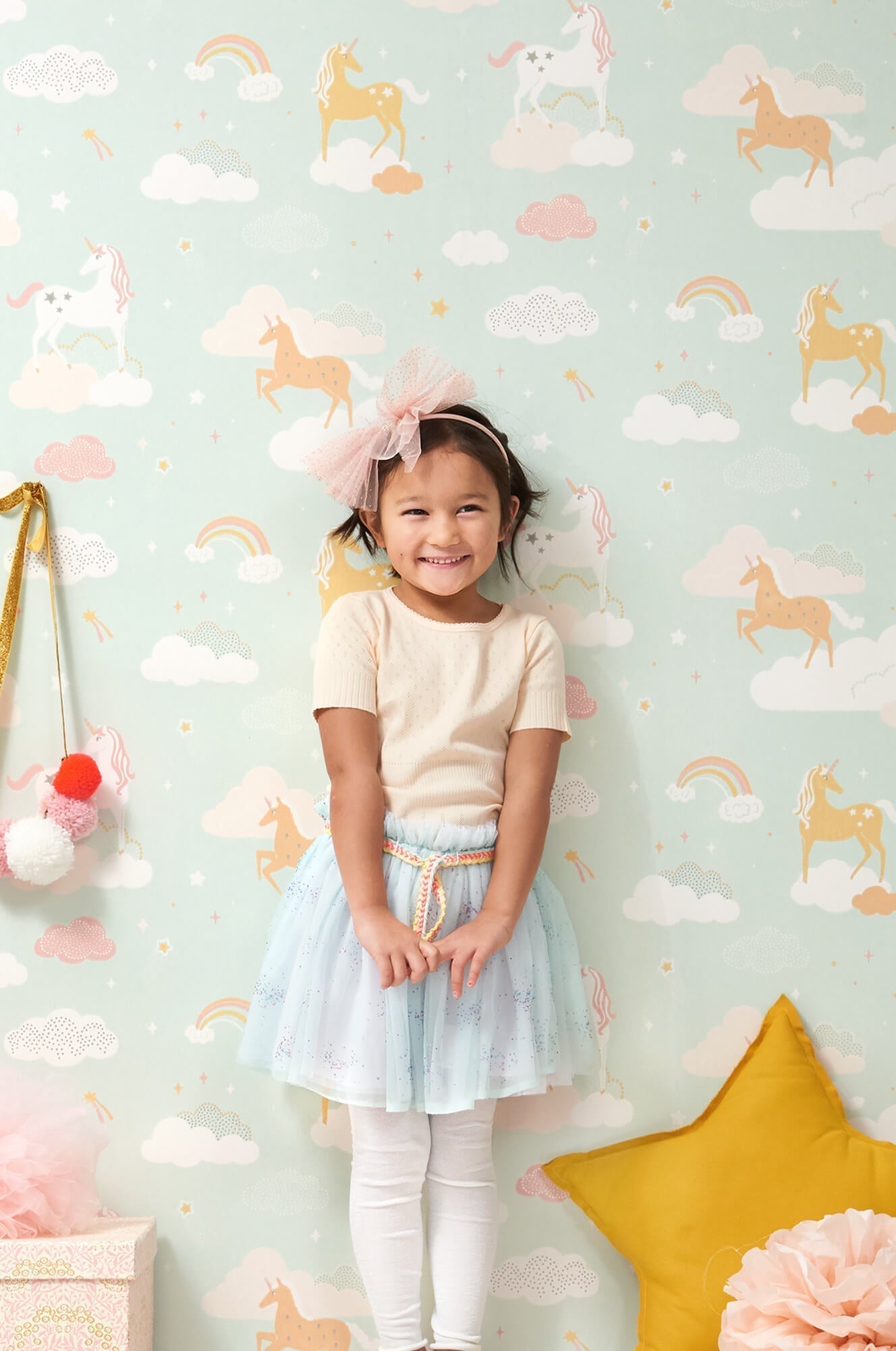 Rainbow Treasures Bubblegum Turquoise Wallpaper by Majvillan