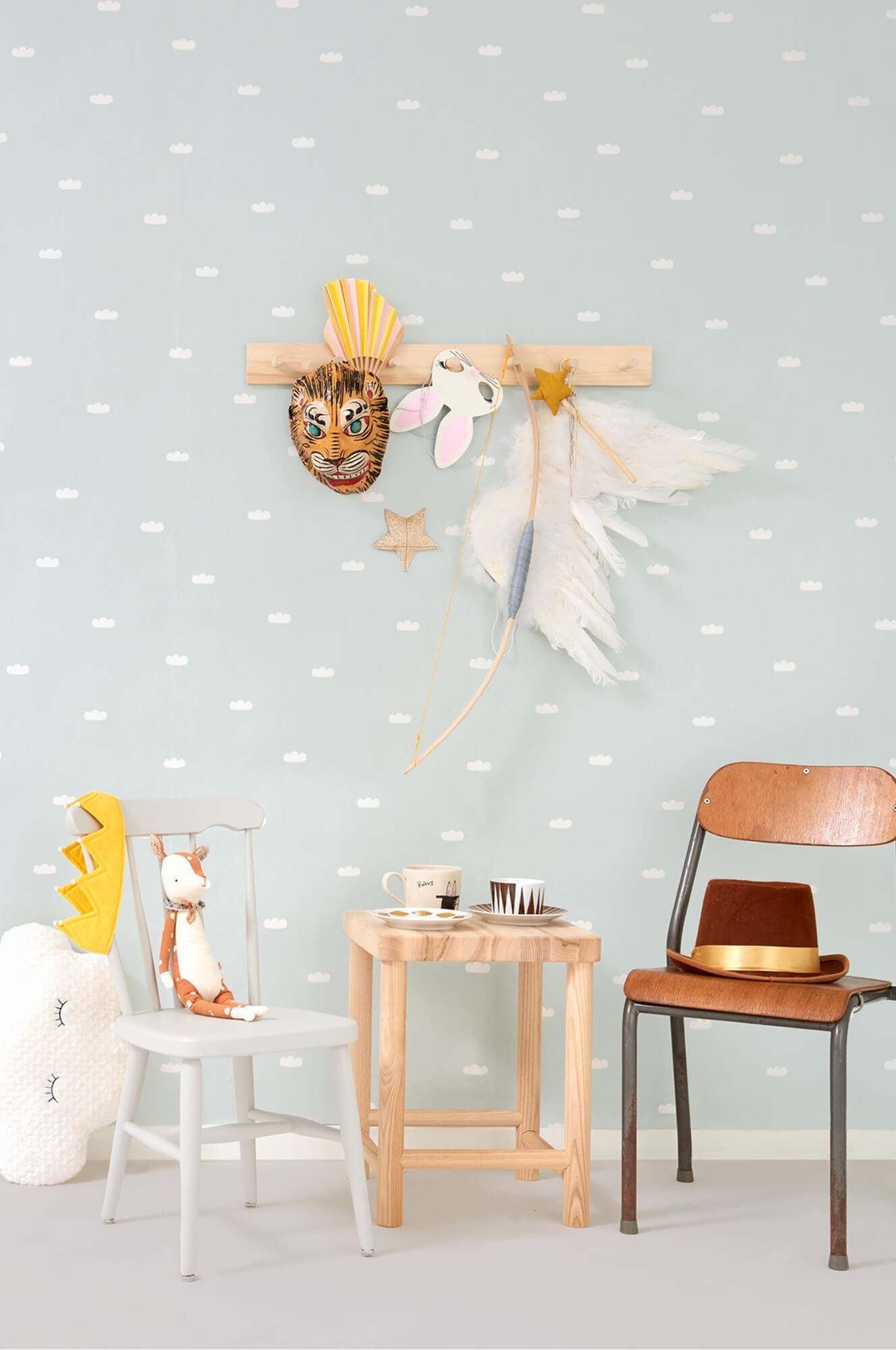 Dreamy Clouds Dusty Blue Wallpaper by Majvillan