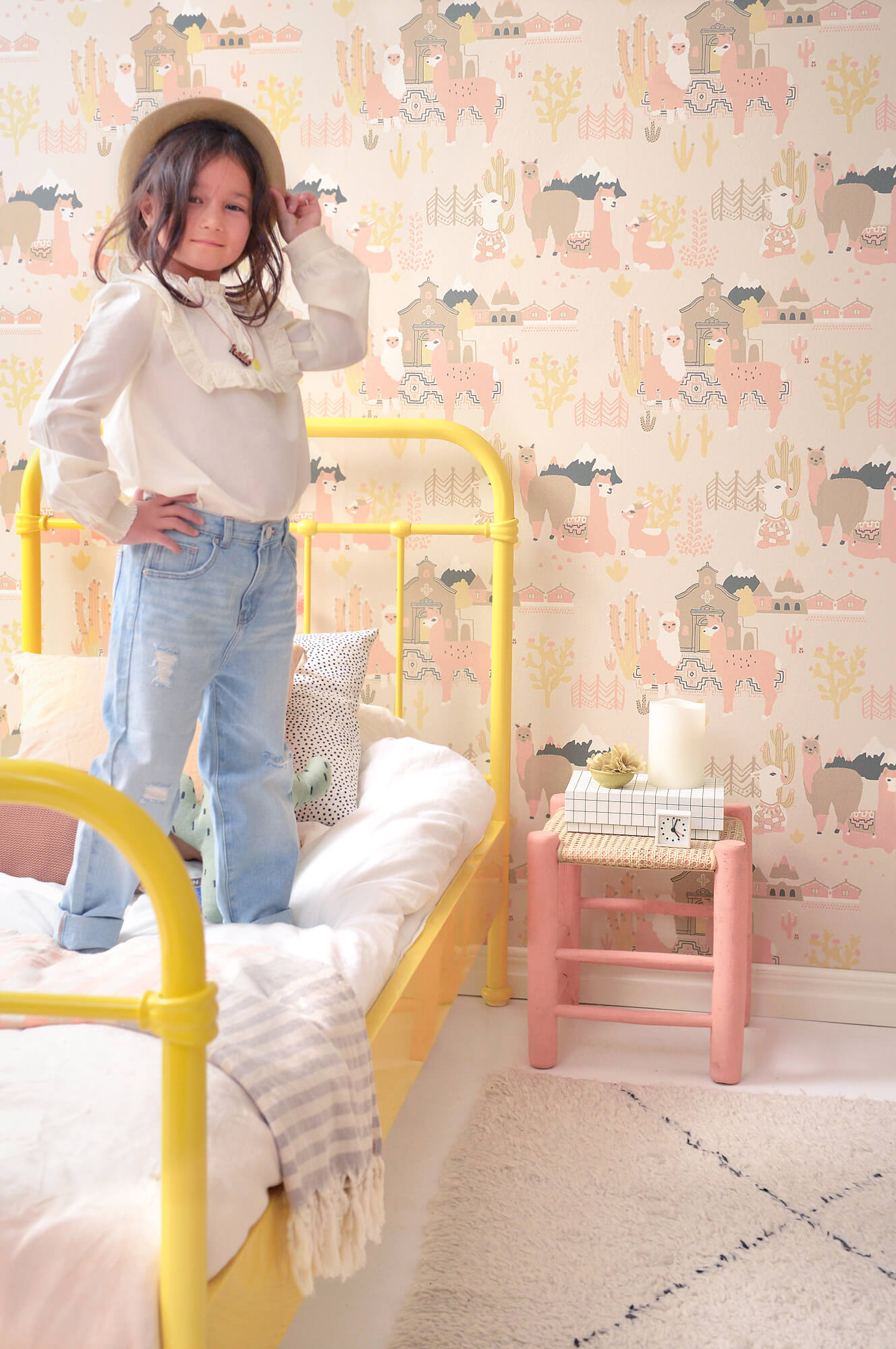 Lama Village Light Sunny Pink Wallpaper by Majvillan