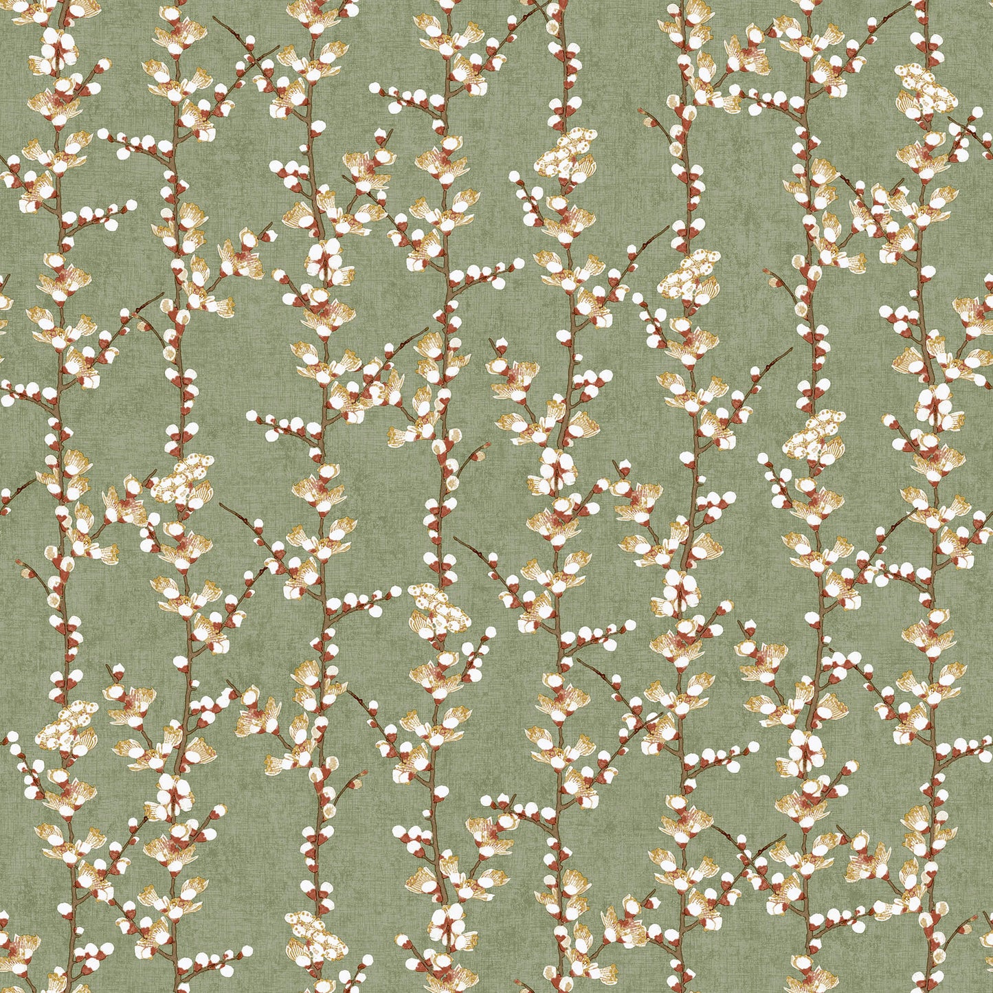 Sample Spring Blossom Sakura Row Wallpaper in Green