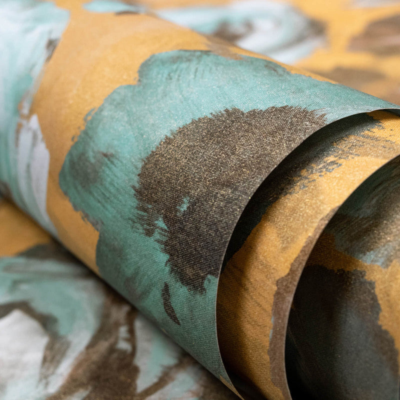 Paeonia Wallpaper in Teal Gold