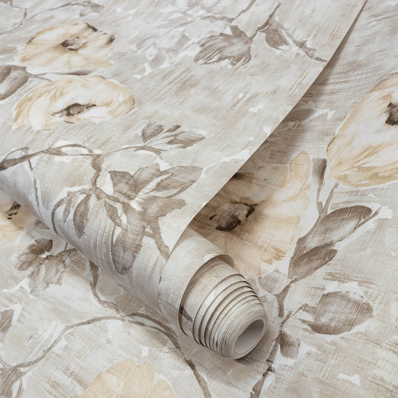 Petunia Wallpaper in Apricot Greyish