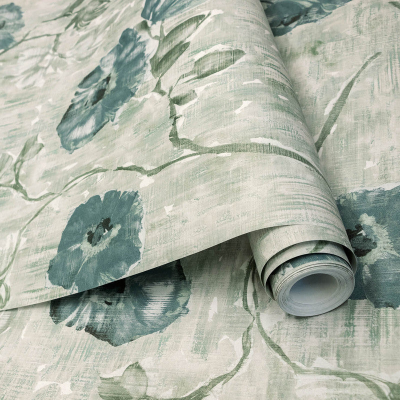 Petunia Wallpaper in Steel Blue Sage