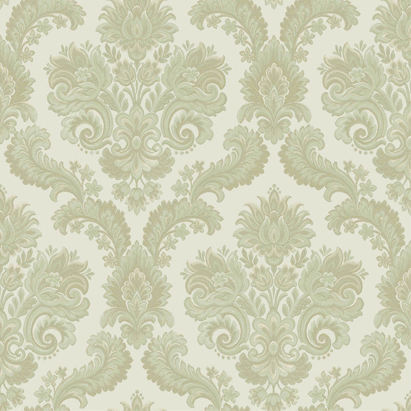 Sample Italian Style Damask Wallpaper in Green/Cream
