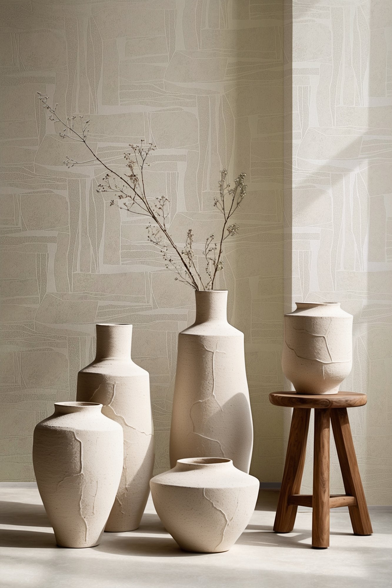 Terra Graphic Tile Brick Stone Wallpaper In Beige Silver Grey Gw 34647 2