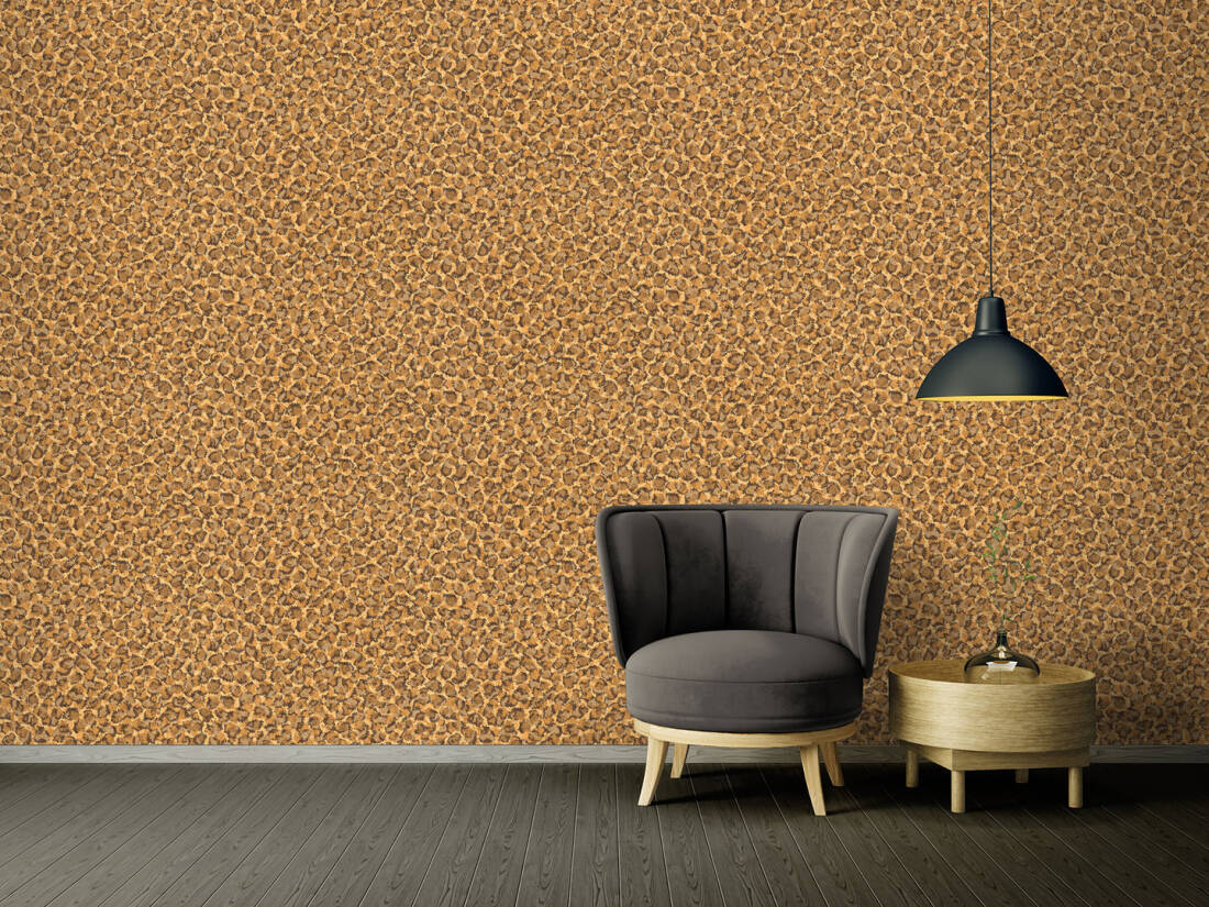Leopard Print Textured Wallpaper in Orange/Metallic