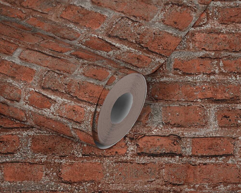 Brick Cottage Deco Wallpaper in Red/Grey