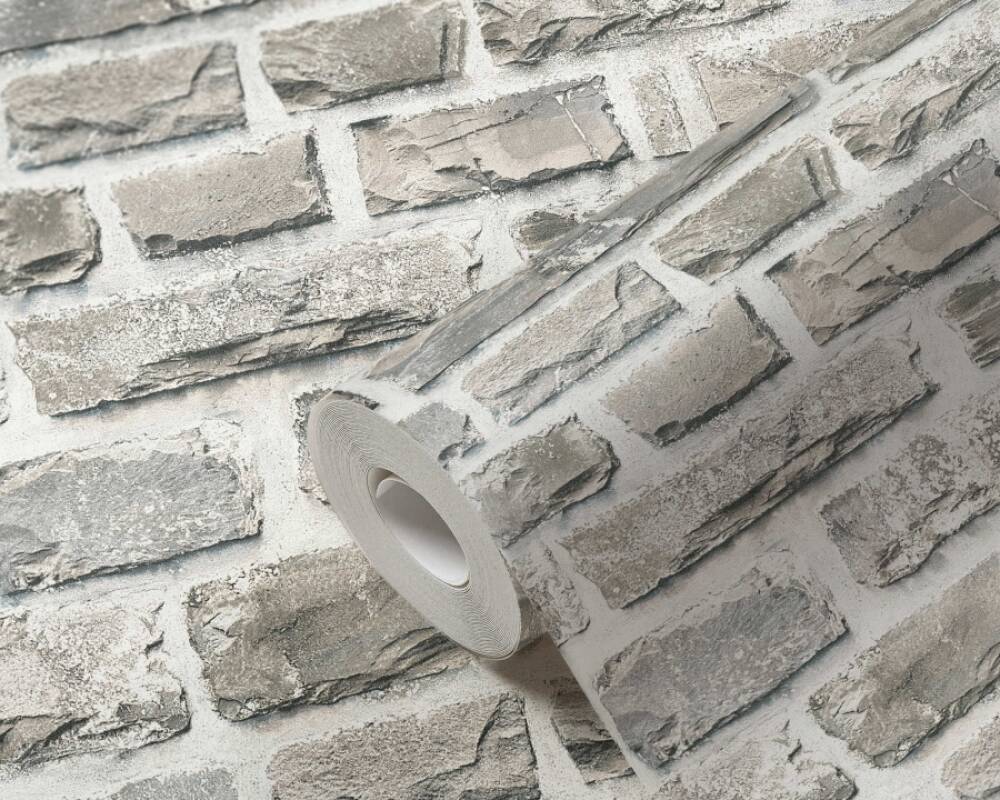 Brick Cottage Deco Wallpaper in Grey/Neutral