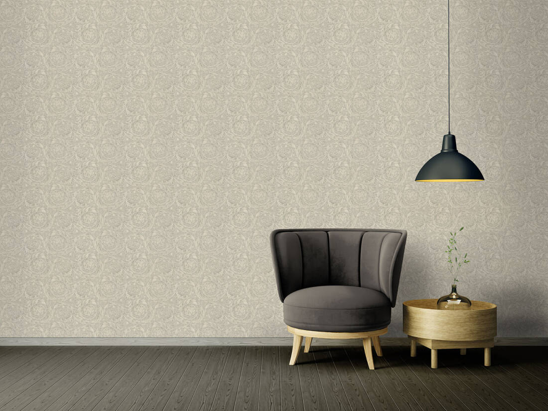 Baroque Textured Damask Wallpaper in Neutrals/Silver from the Versace IV Collection