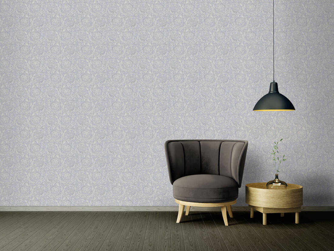 Baroque Textured Damask Wallpaper in Grey/Metallics from the Versace IV Collection