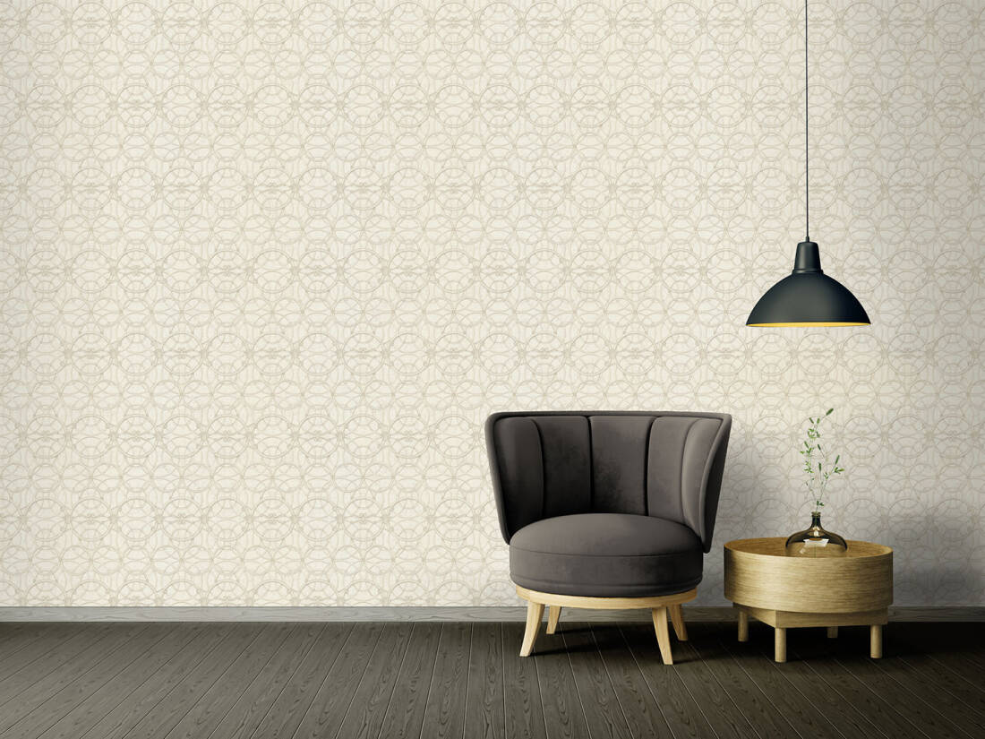 Modern Geometric Textured Wallpaper in Ivory/Metallic from the Versace IV Collection