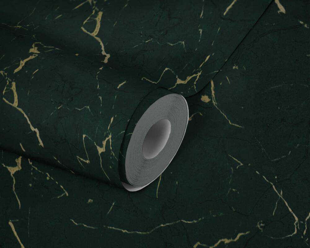 Marble Structures Wallpaper in Dark Green/Metallic