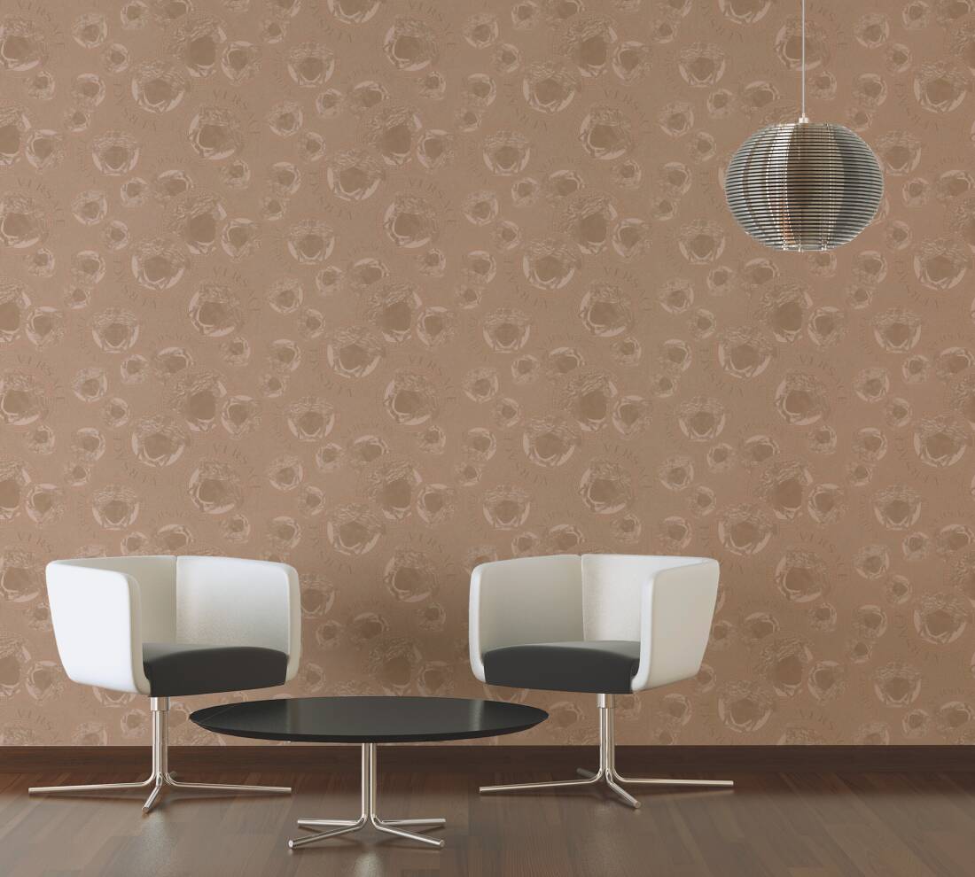 Medusa Head Silhouette Textured Wallpaper in Gold/Beige from the Versace V Collection