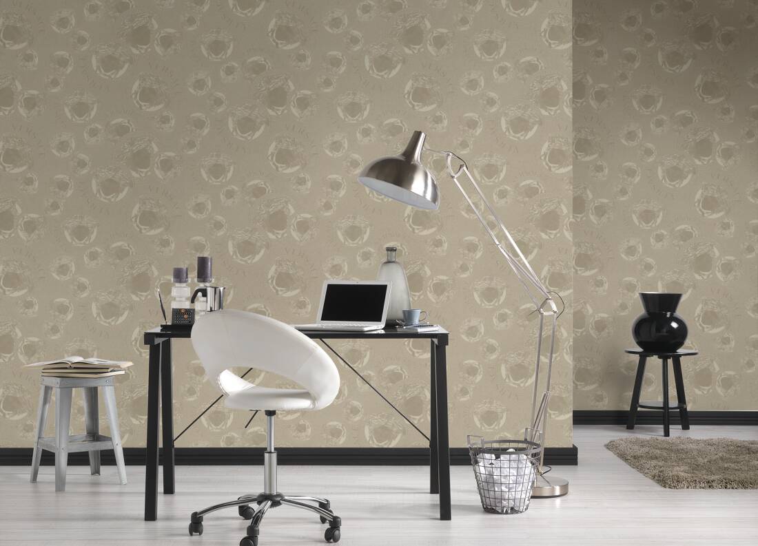 Medusa Head Silhouette Textured Wallpaper in Gold/Grey from the Versace V Collection