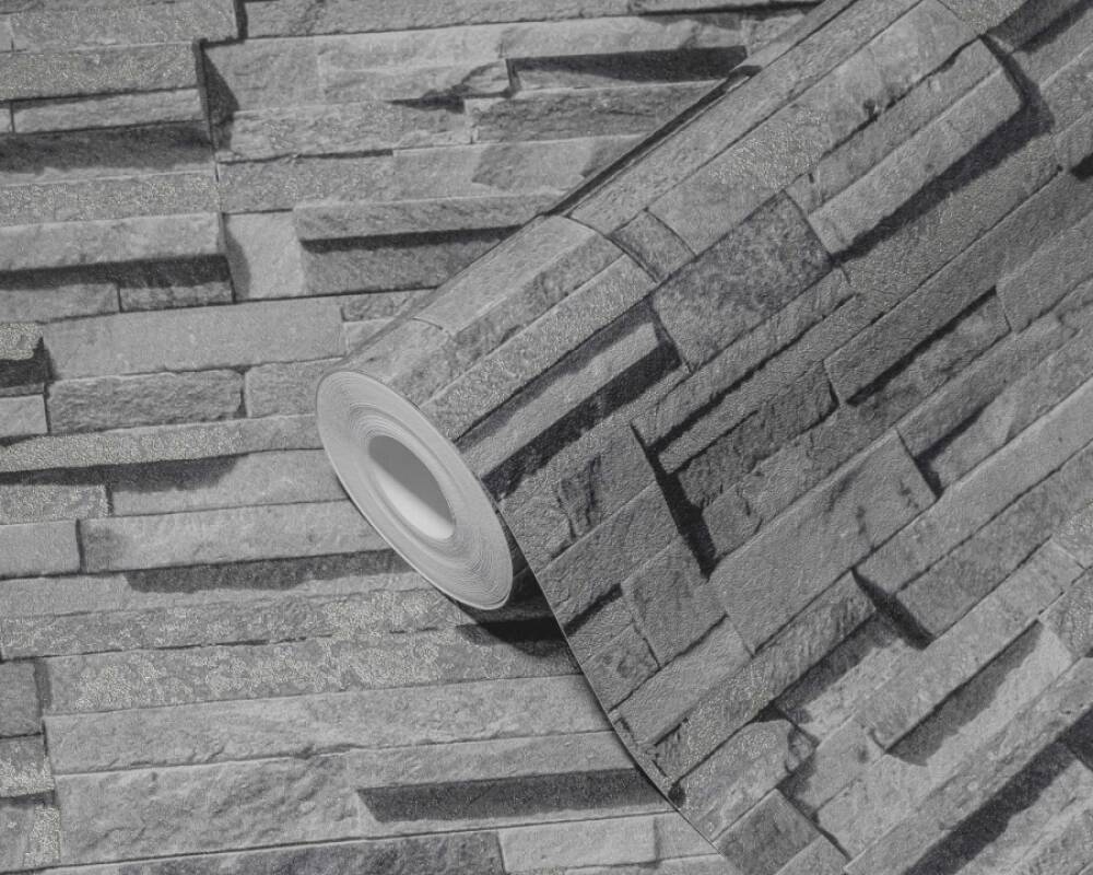 Flat Stone Wallpaper in Grey/Black