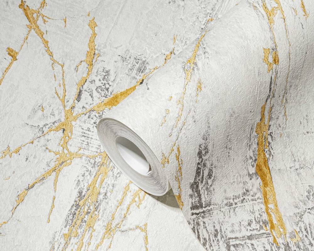 Deco Stone Wallpaper in Gold/Grey