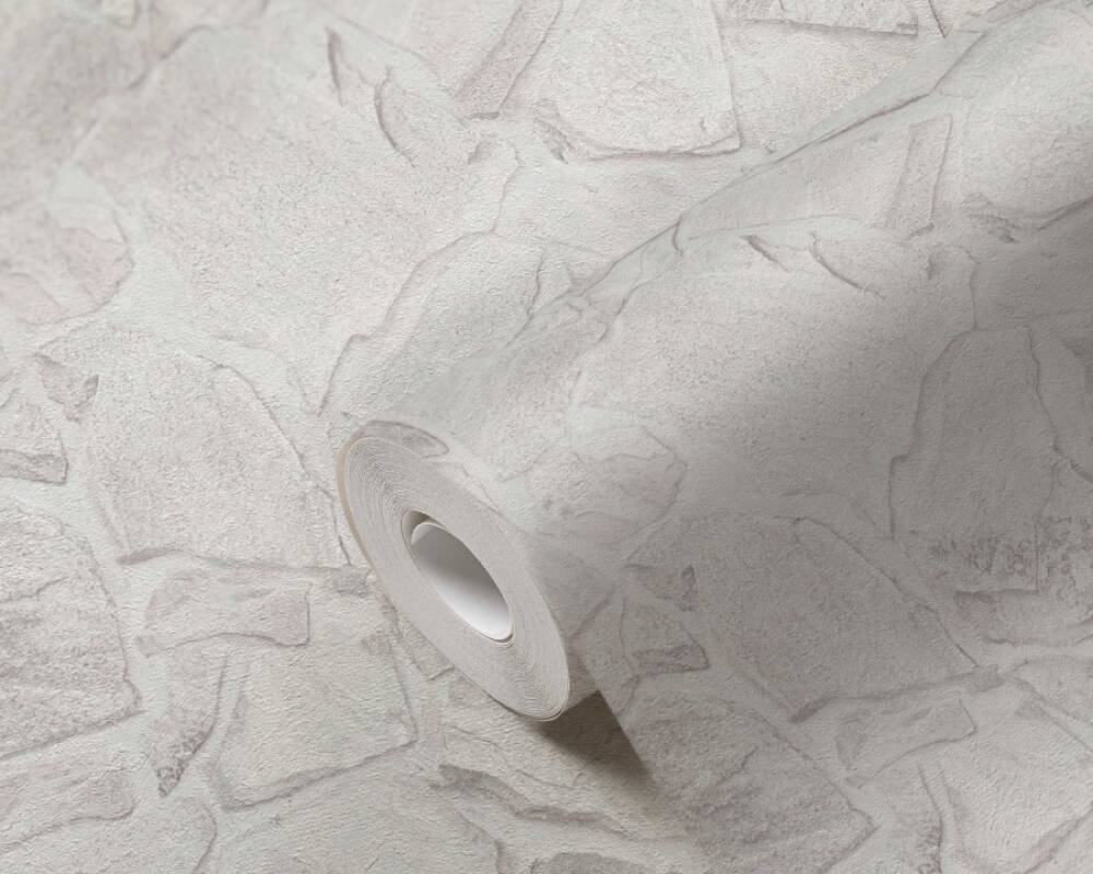 Stone Deco Abstract Wallpaper in Grey/White