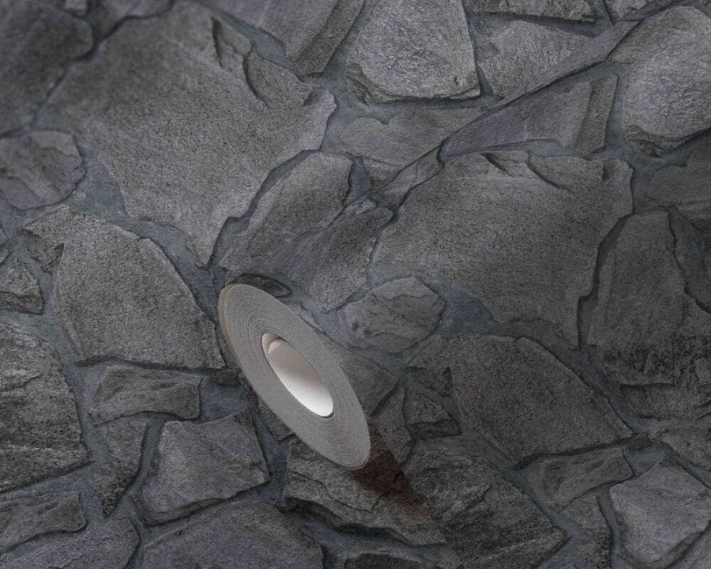 Stone Deco Abstract Wallpaper in Black/Grey