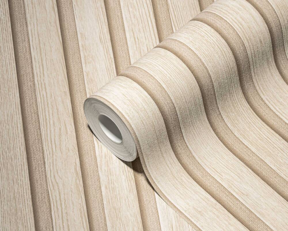 Wood Stripes Wallpaper in Beige/Cream
