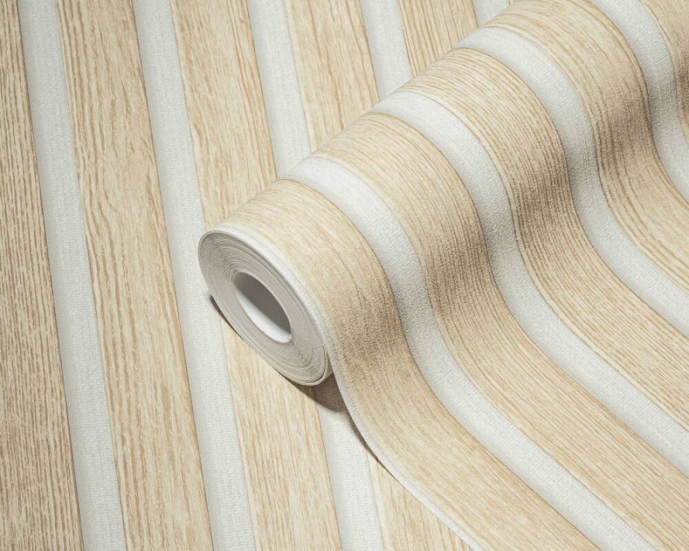 Wood Stripes Wallpaper in Beige/Cream/White