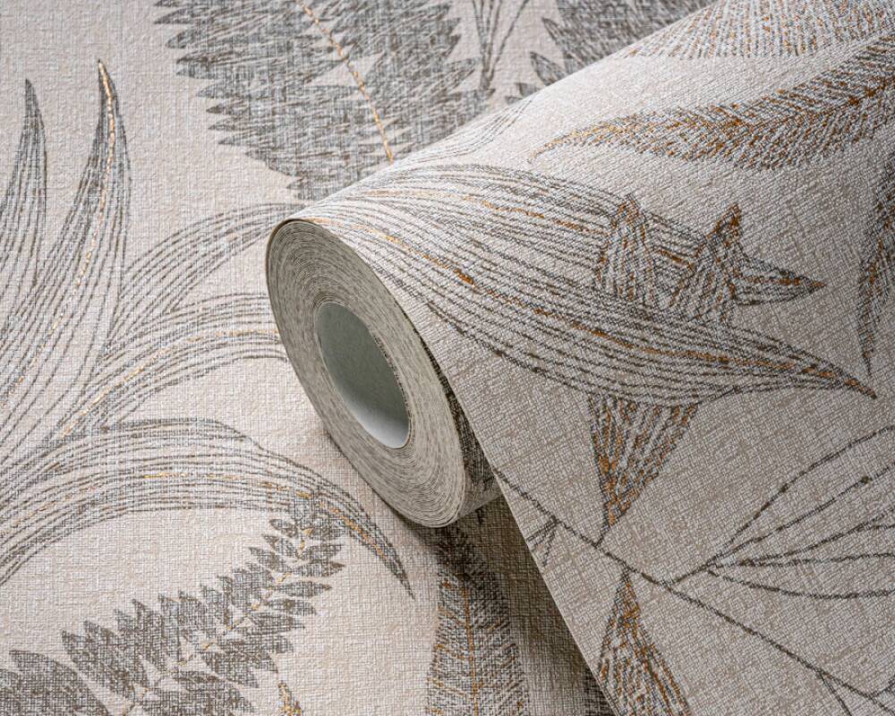 Large Leaf Floral Light Texture Wallpaper in Beige/Gold/Grey