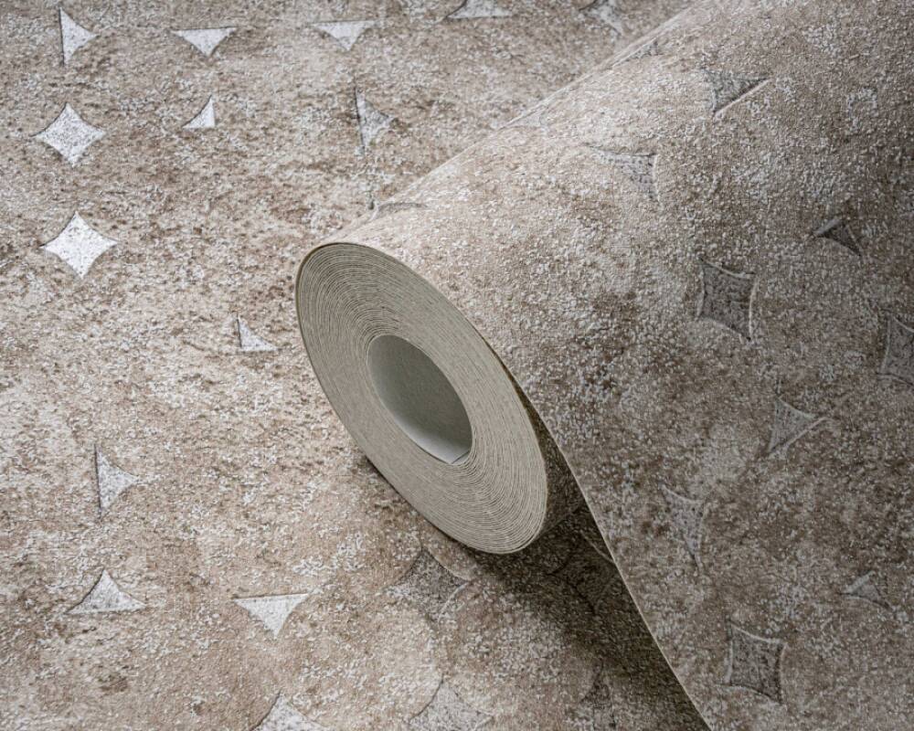 Geo Shapes & Accents Distressed Wallpaper in Cream/Green