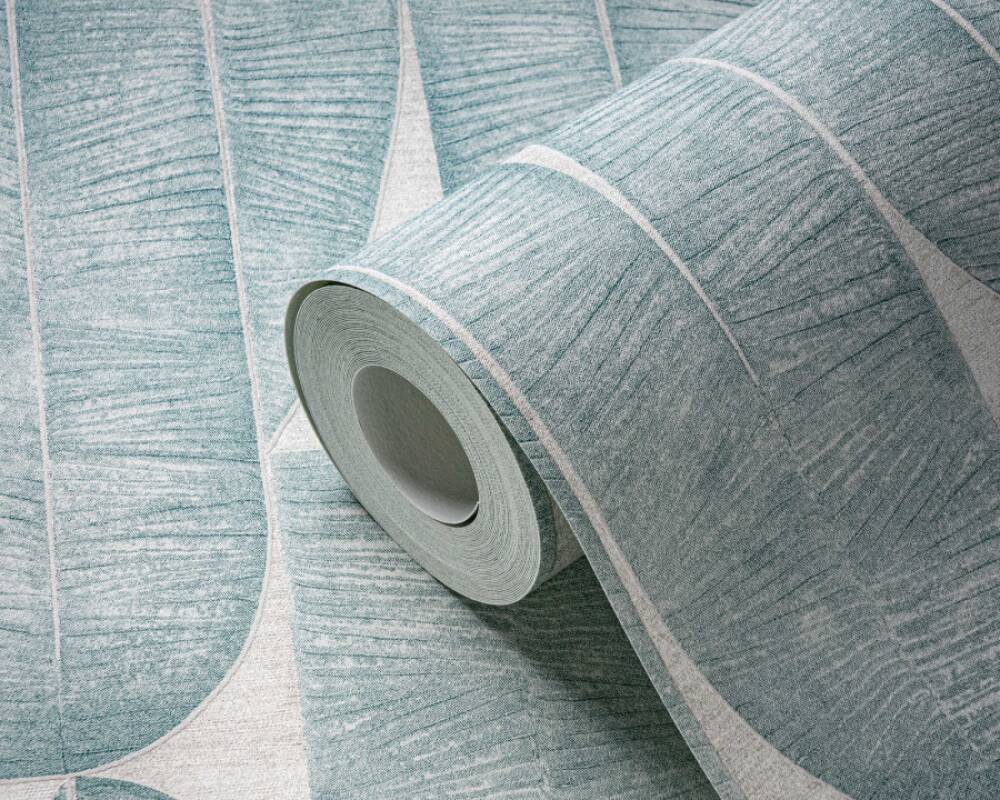 Geometric Leaf Wallpaper in Blue/Cream/Green