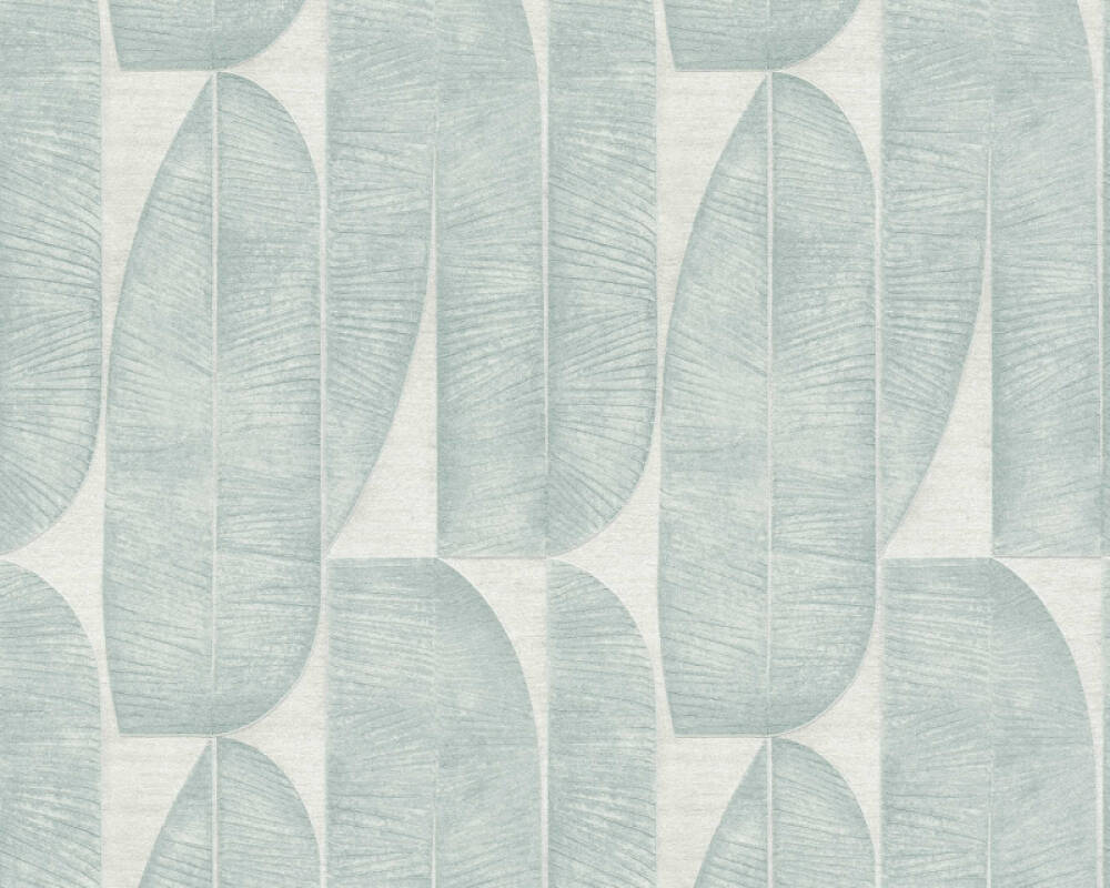 Sample Geometric Leaf Wallpaper in Blue/Cream/Green