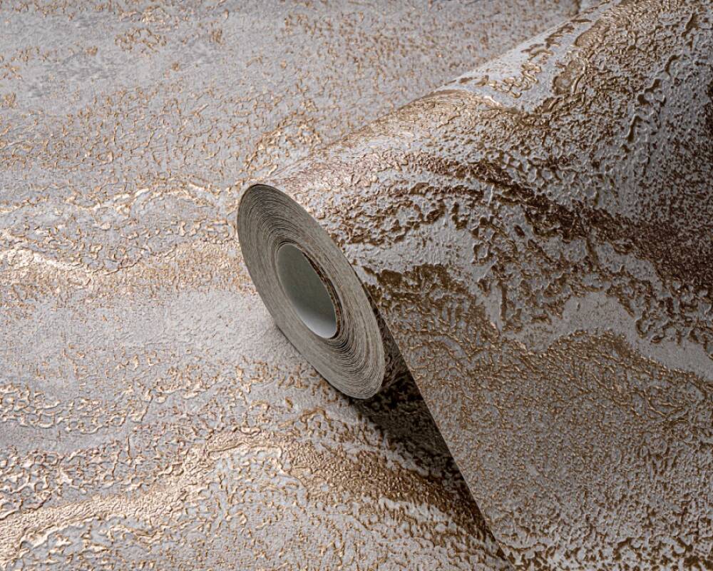Marbled & Metallic Accents Wallpaper in Beige/Cream/Gold