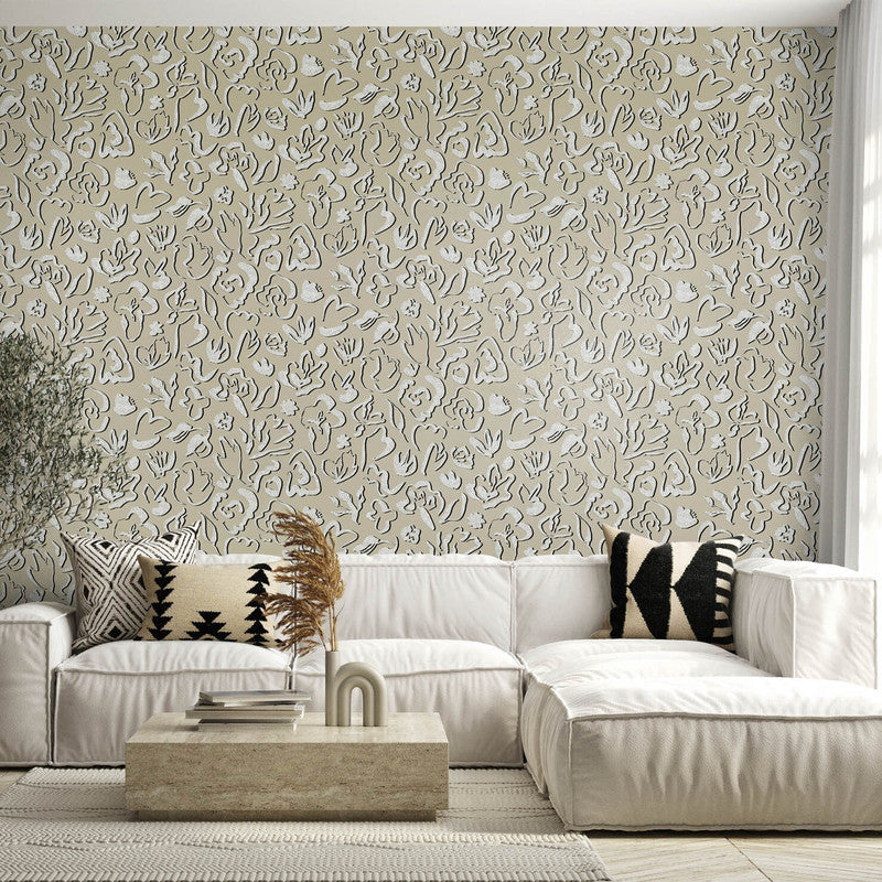 Fiore Operatic Flowers Wallpaper in Nutmeg