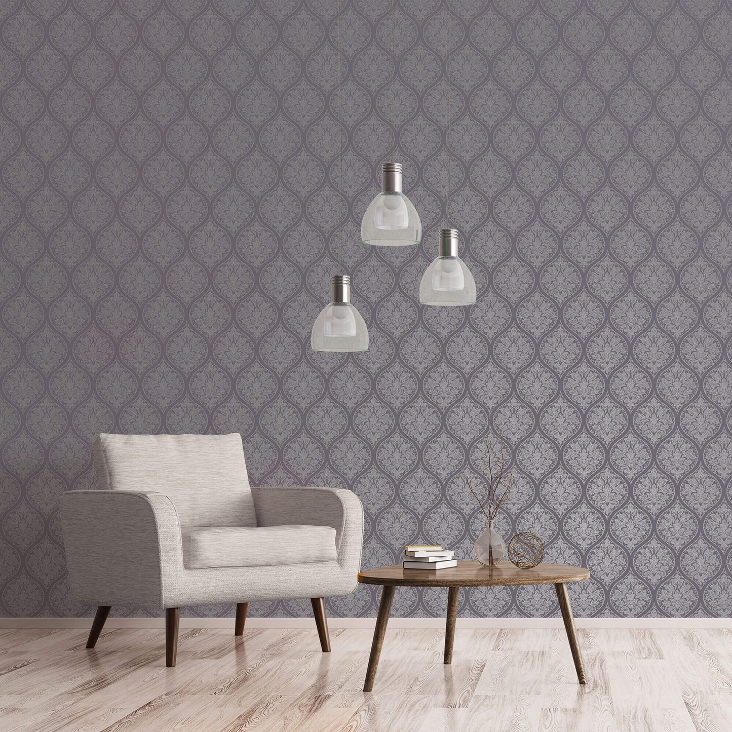 Emporium Ogee Purple/Silver from the Emporium Collection by Galerie Wallcoverings
