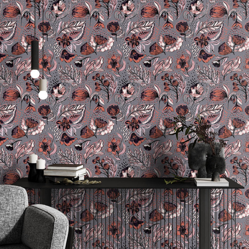Felice Wild Garden Wallpaper in Chili