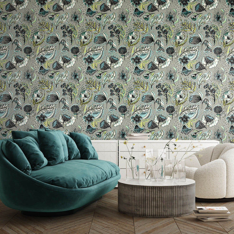Felice Wild Garden Wallpaper in Spirulina