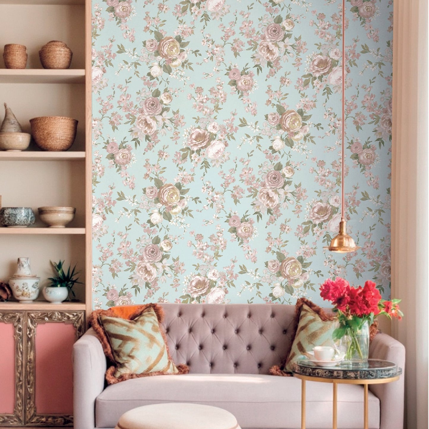 Blooming Garden Rose Victoria Garden In Blue Galerie Wallcoverings 8311 2