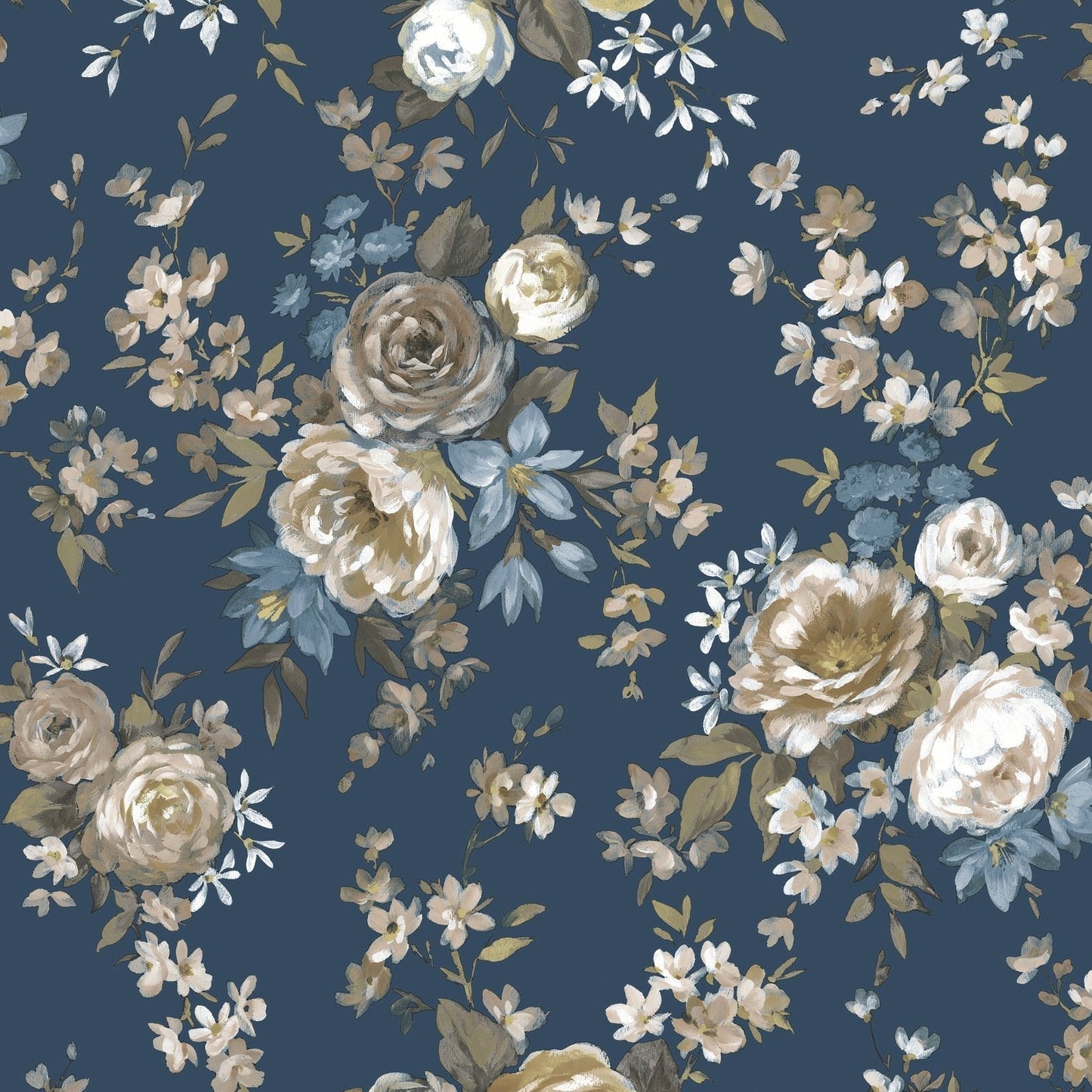 Blooming Garden Rose Victoria Garden In Blue Galerie Wallcoverings 8313 1