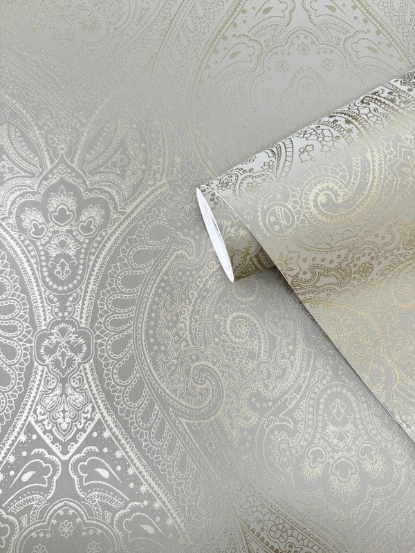 Lace Wallpaper in Bronze Brown/Gold