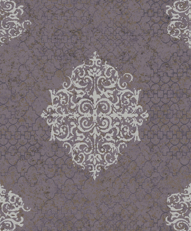 Sample Damask Mottled Wallpaper in Silver Grey/Lilac