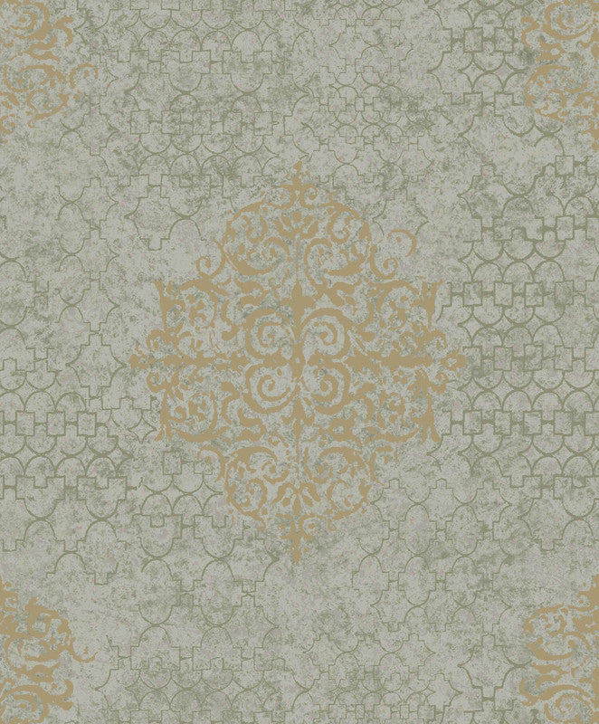 Sample Damask Mottled Wallpaper in Grey/Gold