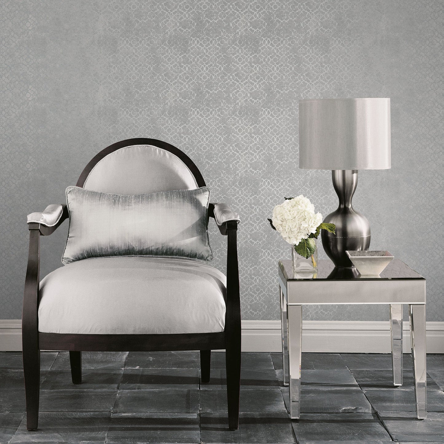 Aged Quatrefoil Silver from the Emporium Collection by Galerie Wallcoverings