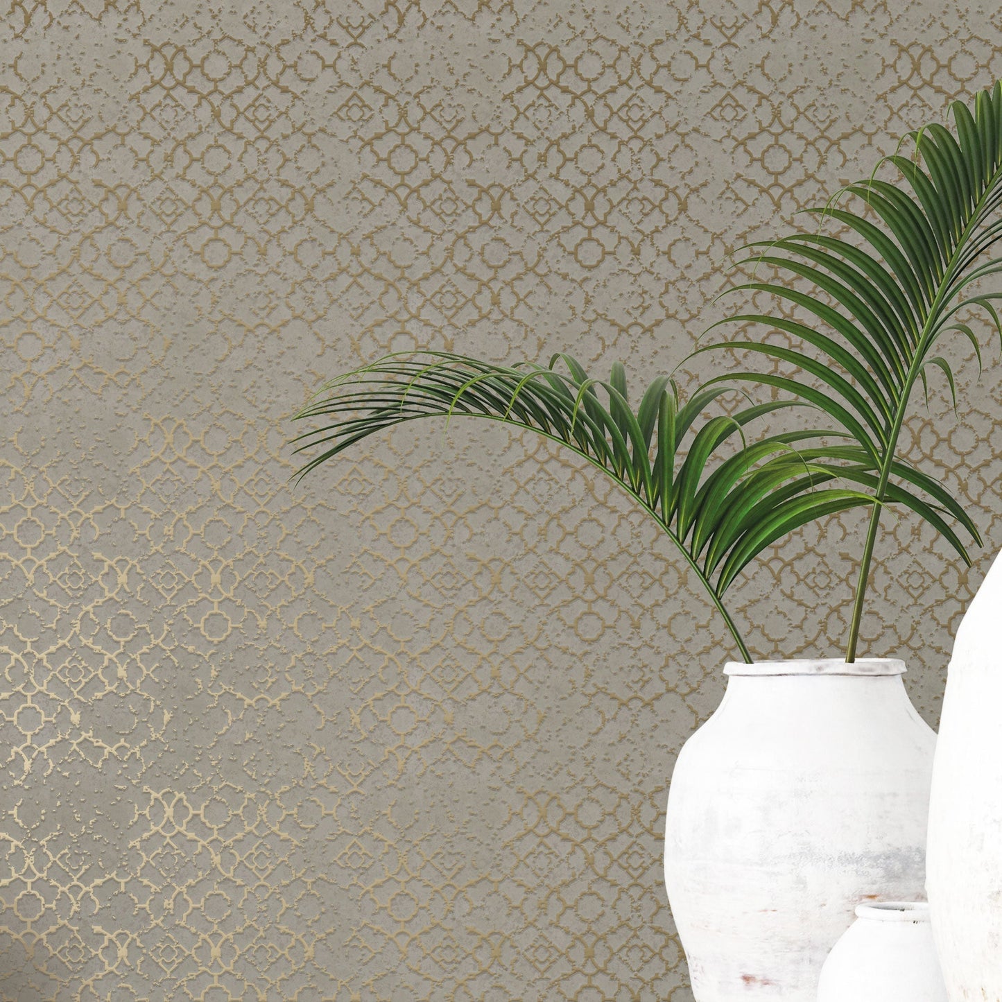 Aged Quatrefoil Gold/Grey from the Emporium Collection by Galerie Wallcoverings