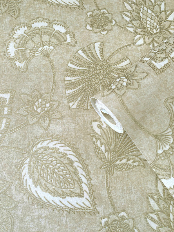 Flower Fan Wallpaper in Beige