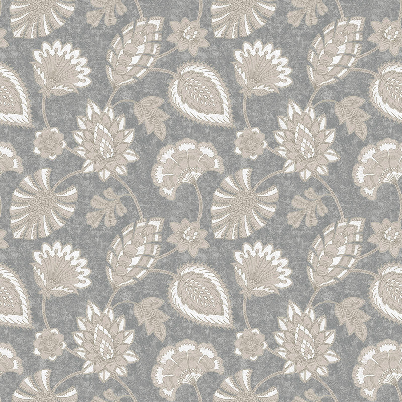 Sample Flower Fan Wallpaper in Silver/Grey