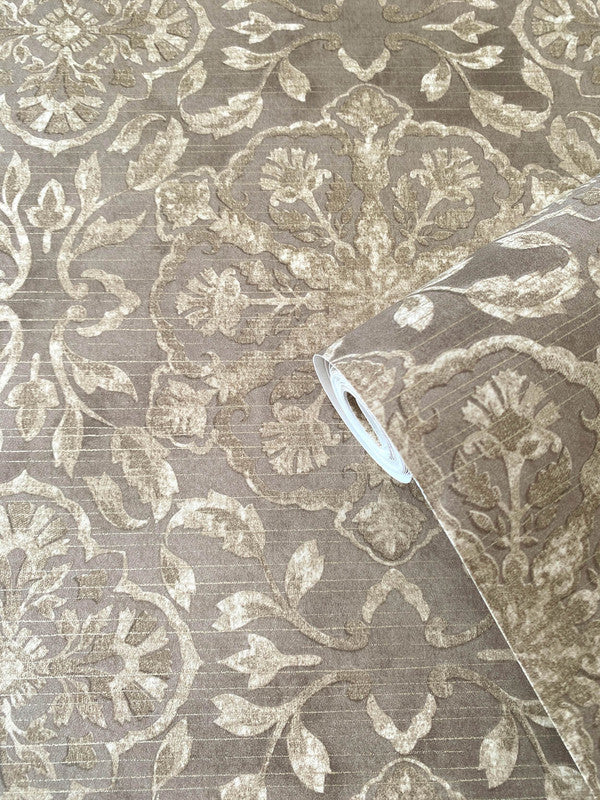 Floral Stripe Wallpaper in Bronze/Brown