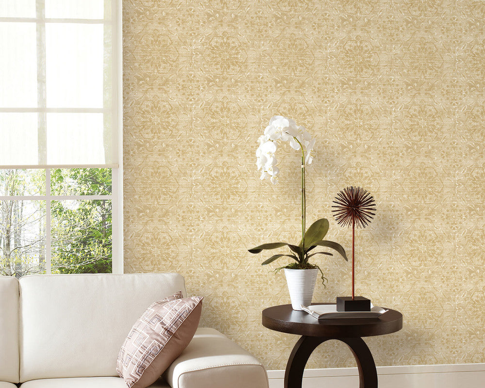Floral Stripe Wallpaper in Beige