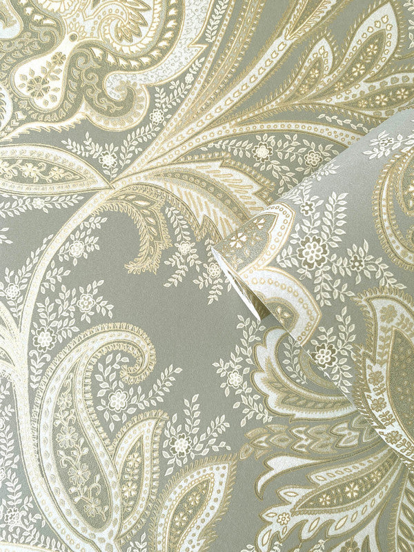 Paisley Wallpaper in Silver/Grey/Beige
