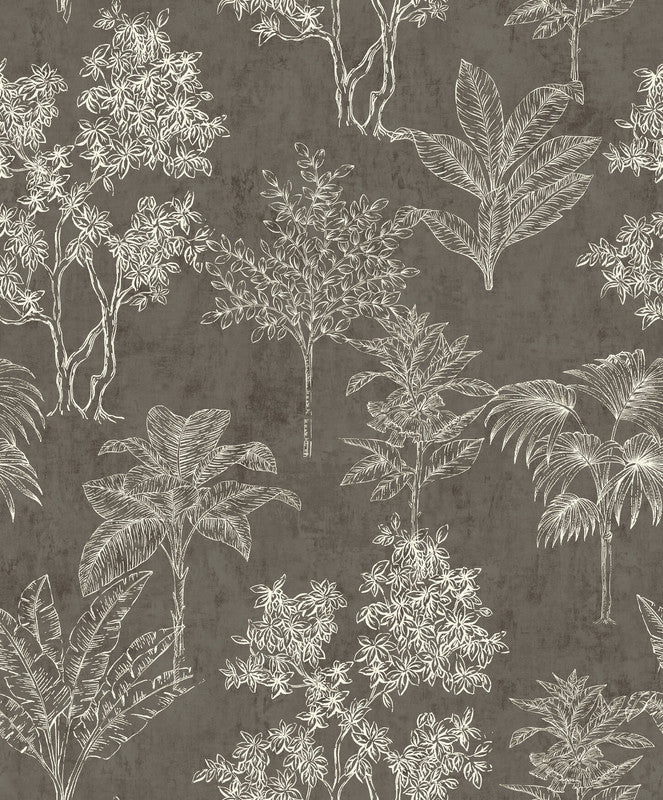 Sample Floating Foliage Wallpaper in Silver Grey