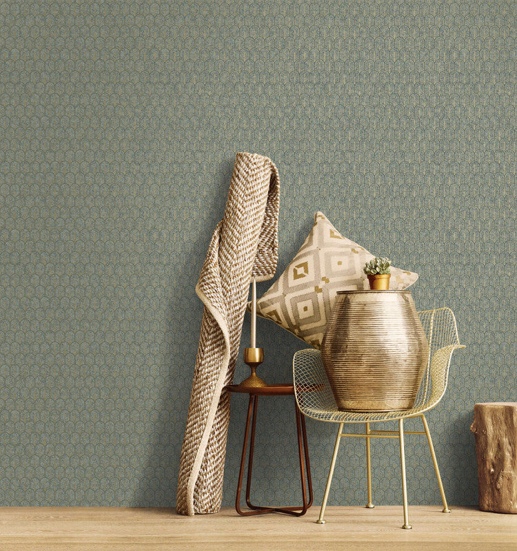 Geo Arch Art Deco Wallpaper in Gold/Green